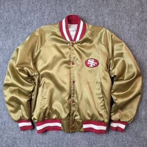 Chalk Line 49ers Vintage 80s Satin Bomber Jacket Size L Gold NFL Varsity USA
